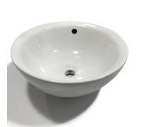 Lavabo Da Appoggio Ceramica Bianco Tondo Lavandino Lavello 42x42x17,5 cm