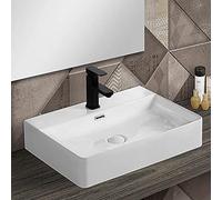 Lavabo da appoggio in ceramica bianco rettangolare, 3 larghezze disponibili, con foro miscelatore (Larghezza 60 cm)