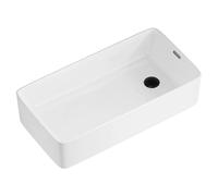 Lavabo da Appoggio in Ceramica con Troppopieno, Lavello Rettangolare Moderno con Scarichi Laterali e Scarico Pop-up per Bagno e WC degli Ospiti