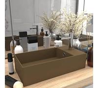 Lavabo da Appoggio in Ceramica, Design Moderno con Troppopieno, Colore Crema Opaco, Per Bagno o Lavanderia, 480 x 250 x 150 mm