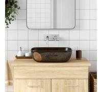 Lavabo da Appoggio in Ceramica, Design Rettangolare Moderno per Bagno, Nero Opaco, con Foro di Scarico, 48 x 37.5 x 13.5 cm
