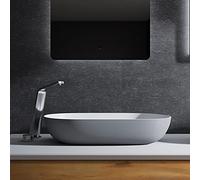Lavabo da appoggio O-540 di colata minerale - grigio/bianco opaco - 54 x 34 x 12 cm, Coperchio piletta supplementare:senza coperchio supplementare