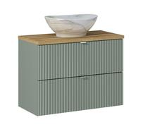 Lavabo da bagno con lavabo in ceramica, 80 cm, verde e rovere