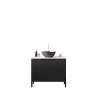 Lavabo da bagno indipendente, in pietra sinterizzata Carrara, con motivo a righe, con doppia ante Soft-Close, lavabo da appoggio (ciotola nera con motivo in pietra, 76 cm)