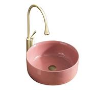 Lavabo da bagno rotondo in ceramica da 39,9 cm, lavello artistico rosa sopra il bancone, lavabo con scarico pop-up, ideale per H