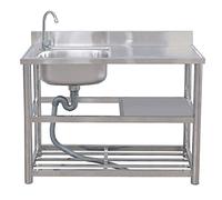 Lavabo da Cucina Casa Lavabo da Cucina Libera Standing in Acciaio Inox Singolo Ciotola Utility Lavello,Lavandino da Cucina Commerciale Ristorante Set W/Singolo Rubinetto Freddo e Scaffali Di Stoccagg