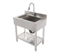 Lavabo da cucina in acciaio inox, 70 x 50 x 90 cm, extra grande, con rubinetto estraibile e scolapiatti per lavanderia, ristoranti (argento)