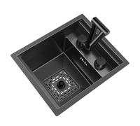 Lavabo da cucina in acciaio inox, design invisibile, piccola vasca singola, piano di lavoro, con copertura per rubinetto pieghevole, dimensioni compatte (40 x 44 x 23 cm)