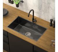 Lavello cucina acciaio antracite lavabo da incasso 70x40 cm vasca set di scarico