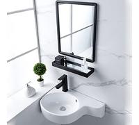 Lavabo da parete compatto sospeso con specchio, lavabo salvaspazio da parete, elegante lavabo da parete per piccoli spazi, opzione colore D-sinistro