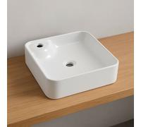 Ogomondo Lavabo Da Appoggio Ceramica Bianco Quadrato Lavandino Arredo 43x43x12Cm