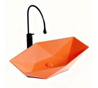 Lavabo Esagonale in Ceramica Moderna con Rubinetto e Scarico Pop-Up, Sopra Piano Lavandino Bagno, per Bagno, Casa o Hotel(Orange,Small)
