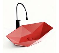 Lavabo Esagonale in Ceramica Moderna con Rubinetto e Scarico Pop-Up, Sopra Piano Lavandino Bagno, per Bagno, Casa o Hotel(Red,Large)