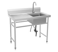 Lavabo in acciaio inox con tavolo da lavoro e miscelatore, 1 lavello professionale, autoportante, 100 x 60 x 93 cm, multifunzione per cucina, lavanderia, garage