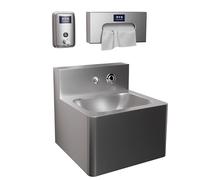 Lavabo in acciaio inox, lavello a parete, rubinetto a pulsante, design con interruttore di ritardo 3-6s, adatto per cucine, ristoranti, mense e ospedali.
