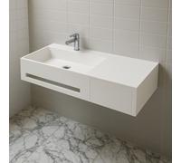 Lavabo in artificial stone bianco opaco matt modello Alex sospeso con porta salviette - : , CONFEZIONE: 1 pz.