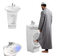 Lavabo in ceramica Ablution con doppio livello di lavaggio e spazio per lavare i piedi, rubinetto a 360 gradi per wudu efficiente nei bagni di casa