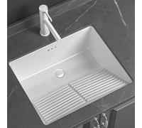 Lavabo in Ceramica Rettangolare per Lavabo da Bagno Vasca Lavanderia con Asse per Lavare con Rubinetto Bianco Gocciolatoio Tubo di Scarico Adatto per Bagni(55.5*46*22CM/21.9*18.1*8.7IN)
