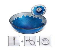 Lavabo in vetro temperato, lavabo rotondo da bagno combinato con rubinetto a cascata, ciotola decorativa per la casa o l'hotel