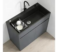 Lavabo Indipendente in Acciaio Inox con Rubinetto Estensibile e Tubi Dell'acqua Calda e Fredda, Regolabile in Altezza Lavello da Cucina con Armadio Contenitore e Scolapiatti per Esterni, Interni