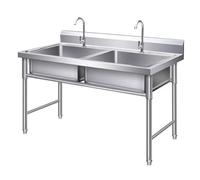 Lavabo indipendente per esterni, doppia ciotola in acciaio inox 304, con rubinetto, per garage, lavanderia, 100 cm x 50 cm x 80 cm