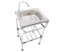 Lavabo Indipendente Per Esterni Lavandino Da Cucina 1 Ciotole Lavello In Acciaio Inox Per Garage Lavanderia Lavandino Da Esterno Con Rubinetti 360° Supporto E Dispositivo Di Scarico(53x38x83cm)