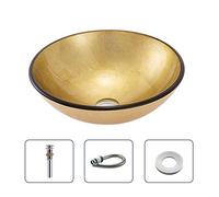 Lavabo Lavabo Rotondo Ciotola Lavandino Bagno Artistico Vaso di Vetro con Rubinetto Combo Vaso di Vetro Lavandino del Bagno,Oro,C (Oro B)