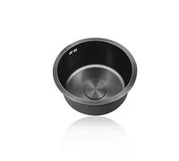 Lavabo - Lavello da cucina rotondo compatto, 34 cm, in acciaio inox, 1 vasca, da incasso, ideale per piccoli spazi, con scarico incluso