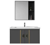 Lavabo monoblocco in ceramica ardesia + spazio Mobile bagno in alluminio Mobile bagno Vanity Set Specchio Mobile Storage + Scaffale Adequate Storage(60 * 40cm)