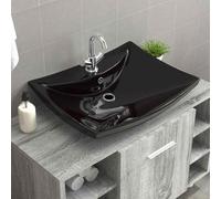 vidaXL - Lavabo Nero Ceramica Lusso Rettangolare Foro Trabocco Foro Rubinetto