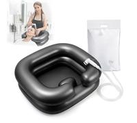 Lavabo per capelli per costretti a letto, gonfiabile, con soffione doccia e sacco d'acqua, lavare i capelli a letto con tubo di scarico da 1 m, per anziani incinte, feriti e disabili (nero)