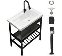Lavabo pratico in cucina indipendente, lavastoviglie pratiche in ceramica per lavanderie, spogliatoie, garage, cantine, supporti e kit di drenaggio per esterni e interni