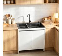 Lavabo Resistente con Mobiletto Alluminio a Nido d'Ape, Lavello Inox per Garage, Lavanderia e Postazioni Barbecue Esterne