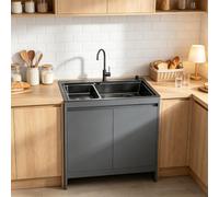 Lavabo Resistente con Mobiletto Alluminio a Nido d'Ape, Lavello Inox per Garage, Lavanderia e Postazioni Barbecue Esterne