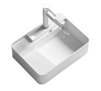 Lavabo rettangolare da bagno sopra il bancone con lavabo, lavabo in ceramica a parete con rubinetto estraibile sul lato destro, vasca da bagno per balcone con scarico pop-up