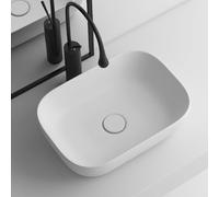 Lavabo rettangolare in ceramica bianca, 50 x 40 x 15,5 cm, lavabo da appoggio per bagno, bagno, vanità, balcone, design artistico elegante per piccoli appartamenti