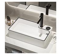 Lavabo Rettangolare, Lavabo sopra Il Contatore, con Rubinetto Nero E Pop Up Scarico Combo, Drenaggio Laterale