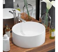 Lavabo Rotondo da Appoggio, Ceramica Bianca Smaltata con Design Moderno, Lavabo Bagno con Foro Scarico 4.5 cm, Per Arredo Bagno Classico o Contemporaneo, 40 x 15 cm