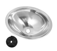 Lavabo RV 304, 446 x 346 x 150 mm, in acciaio inox, ovale, rotondo, con uscita acque reflue da 40 mm