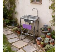 Lavabo singolo indipendente in acciaio inox con rubinetto monocomando per acqua calda e fredda, lavello da cucina in acciaio inox con tubo di scarico, lavabo portatile per bagni, lavanderie, garage e