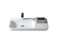 Lavabo sospeso o da appoggio TWG202 con vano portaoggetti laterale - Solid Stone - bianco opaco - 90x40x12cm