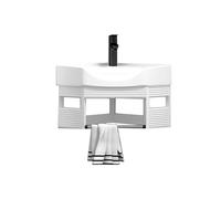 Lavabo triangolare sospeso in ceramica con contenitore, design salvaspazio per bagno e toilette