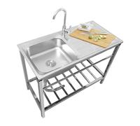 Lavabo Utilitario Autoportante, Acciaio Inossidabile 304, Lavello da Cucina a Una Cuve con Rubinetto per Acqua Calda e Fredda Lavello da Esterno per Giardino, Garage o Lavanderia(Single layer)