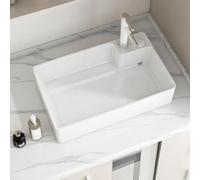 Lavabo Vasca Ceramico Rettangolare Bianco Sopra Il Piano con Rubinetto | E Troppopieno, Lavabo Moderno con Kit Scarico per Balcone, Lavanderia, Bagno(A,70*42*14cm/27.6*16.5*5.5in)