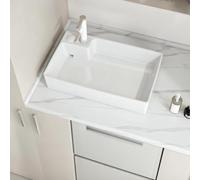 Lavabo Vasca Ceramico Rettangolare Bianco Sopra Il Piano con Rubinetto | E Troppopieno, Lavabo Moderno con Kit Scarico per Balcone, Lavanderia, Bagno(B,70*42*14cm/27.6*16.5*5.5in)