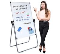 Lavagna bianca con supporto, lavagna magnetica cancellabile a secco su entrambi i lati, regolabile in altezza, con robusto telaio in alluminio, per casa, ufficio, classe, 91 x 61 cm