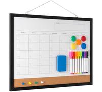 Lavagna bianca magnetica cancellabile a secco, 43,2 x 33 cm, lavagna magnetica in sughero, planner mensile riutilizzabile con 8 pennarelli, gomma, magneti e puntine, lavagna cancellabile a secco per