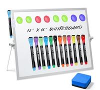 Lavagna bianca magnetica cancellabile a secco su entrambi i lati, formato A3, 40,6 x 30,5 cm, con supporto, piccola lavagna bianca portatile include 12 penne, 8 magneti, 2 portapenne, per disegno