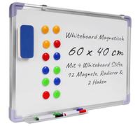 Lavagna bianca magnetica da parete, 90 x 60 cm, lavagna bianca cancellabile a secco, con 2 pennarelli, vassoio portapenne, cornice in alluminio argentato, lavagna bianca per scuola, ufficio e casa (60