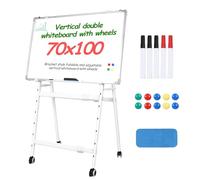 Lavagna bianca mobile, lavagna magnetica bifacciale con supporto e ruote, altezza regolabile, lavagna bianca su ruote per ufficio, aula, insegnamento a casa, riunioni, argento, 70 x 100 cm